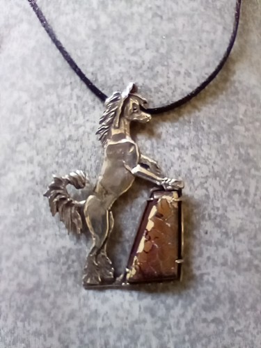 Original Silver  Chinese Crested Necklace  Paw Up On Austrailian Boulder Opal 