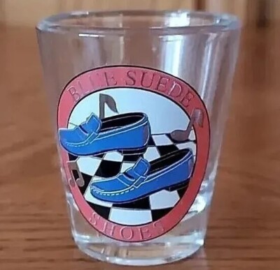 Elvis Presley Shot Glass Blue Suede Shoes Graphic Clear Tall
