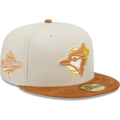 New Era Toronto Blue Jays Cream 59FIFTY Hat Brown Corduroy Brim Size 7 3/4
