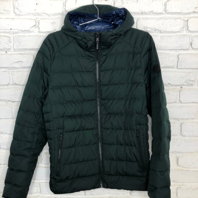 Michael Kors Womens Green Premium Down Quilted Hooded Jacket Small