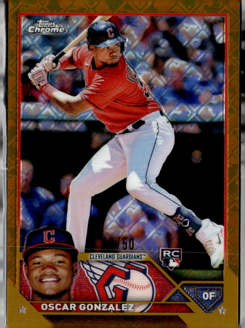 2023 Topps Chrome Logofractor Edition #207 Oscar Gonzalez Gold Refractor #/50 RC