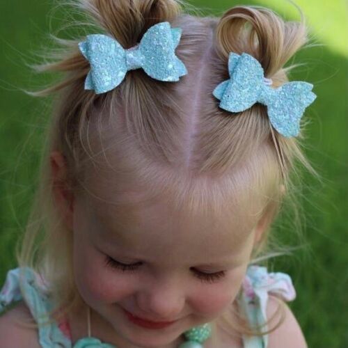 2x Hair Clips Girls Bow Hair Accessories Leather Glitter Piggy Tail Pigtail Bow - Picture 2 of 45