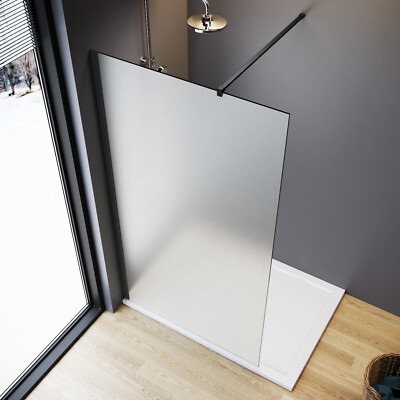 ELEGANT Frameless Shower Door Walk-in Shower Glass 5/16'' Frosted Glass in Black