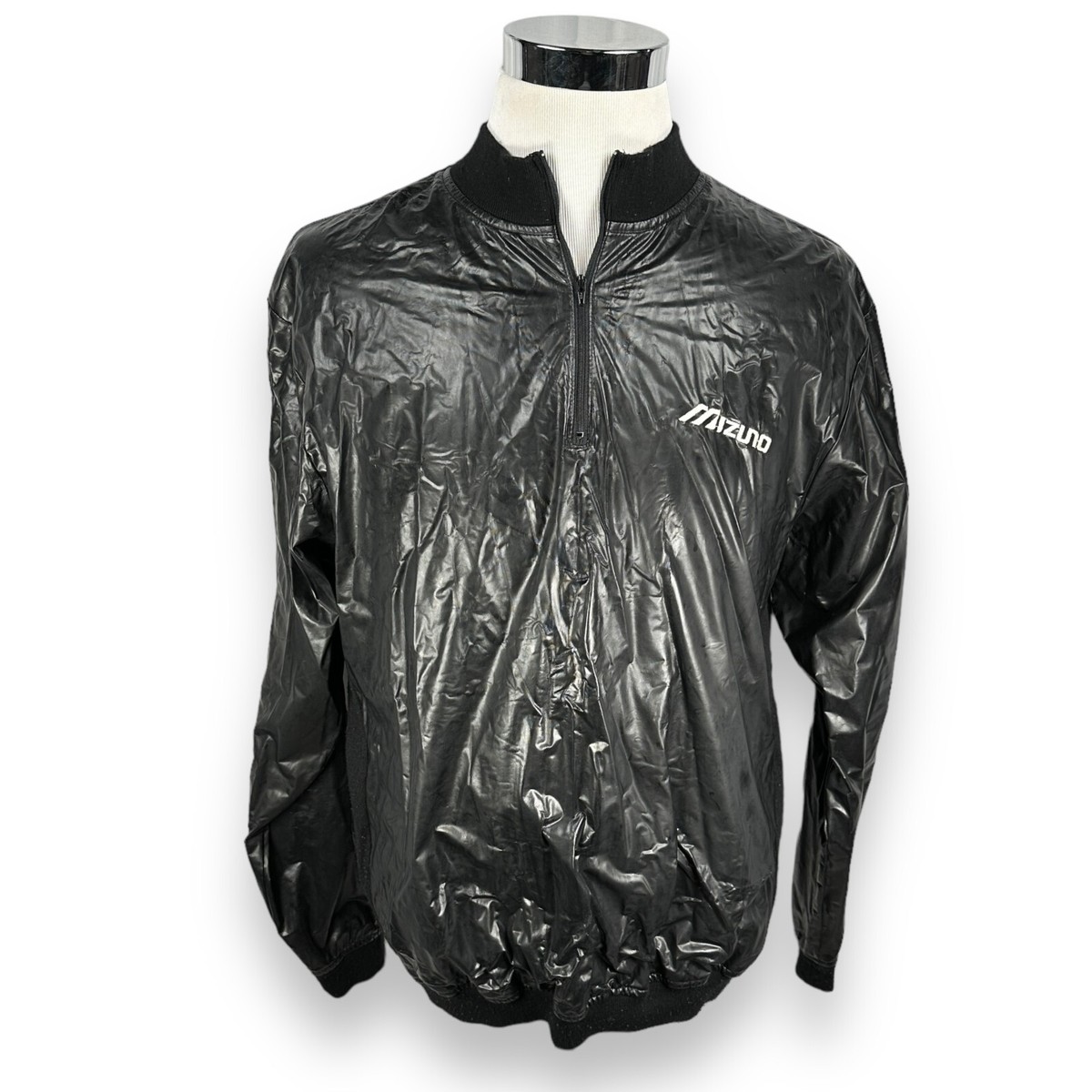 Vintage Mizuno Jacket Men's 2XL XXL Black Wet Look Baseball Vintage Mizuno Jacket Men's 2XL XXL Black Wet Look Baseball