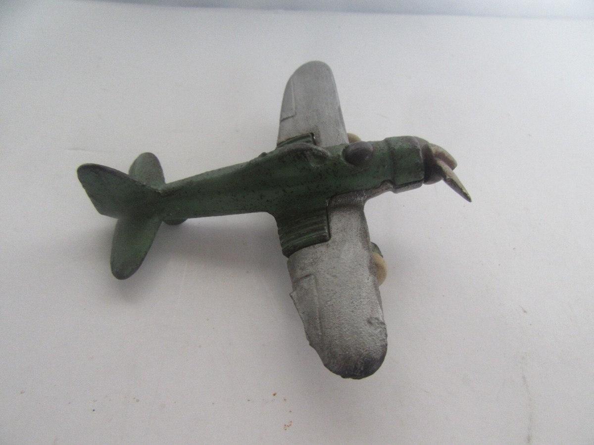 Vintage 1930's Hubley Green Single Prop Cast Iron Plane Toy, #2227