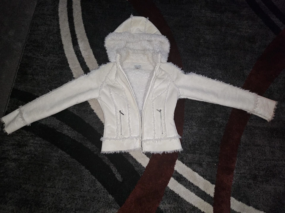 GUESS JEANS Auténtica Chaqueta con Capucha Desmontable Gamuza Blanca, Talla XS Foto 2 de 4