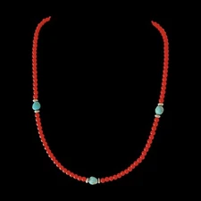 Native American Coral & Kingman Turquoise Necklace w/ Navajo Pearls