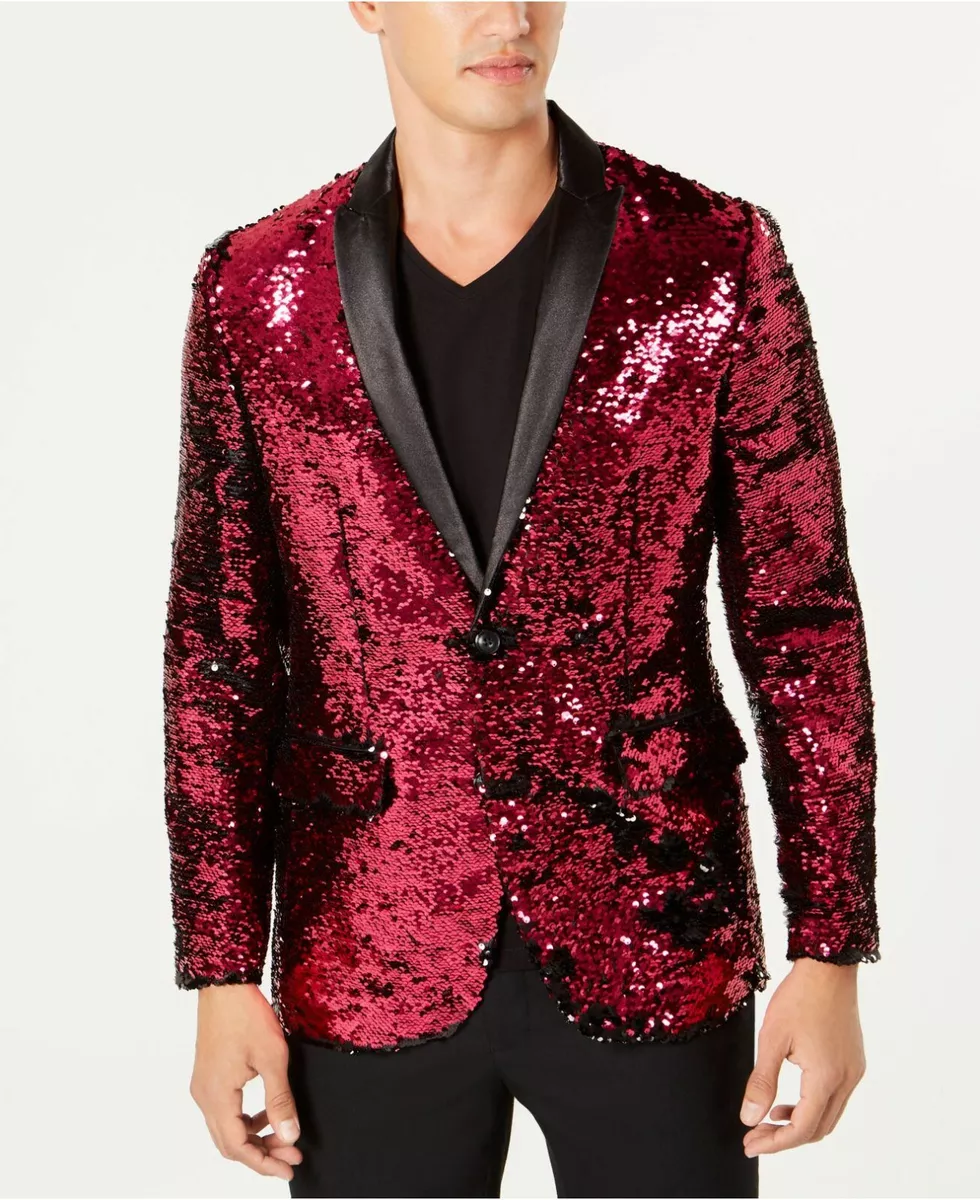 INC Slim Fit Mens Pink Black Sequin Dinner DJ Jacket Blazer Xmas Party Small