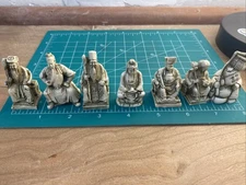 Polychrome Netsuke Type Vintage Statues Set Of 7