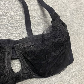 La Perla Bra Size 32 Sheer Floral Applique Lace Black Balconette Underwire Italy