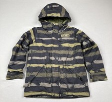 Burton DRYRIDE Boys Jacket Large 14/16 Hooded Green Stripe Insulated Snow Coat
