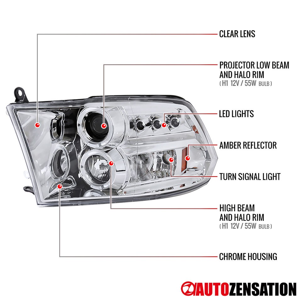 For 2006-09 Dodge Ram 2500 3500 Halo Projector Black