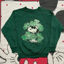 Vintage 80s Youth Snoopy Green Raglan Sleeve Sweatshirt Lightweight Top 8-10y