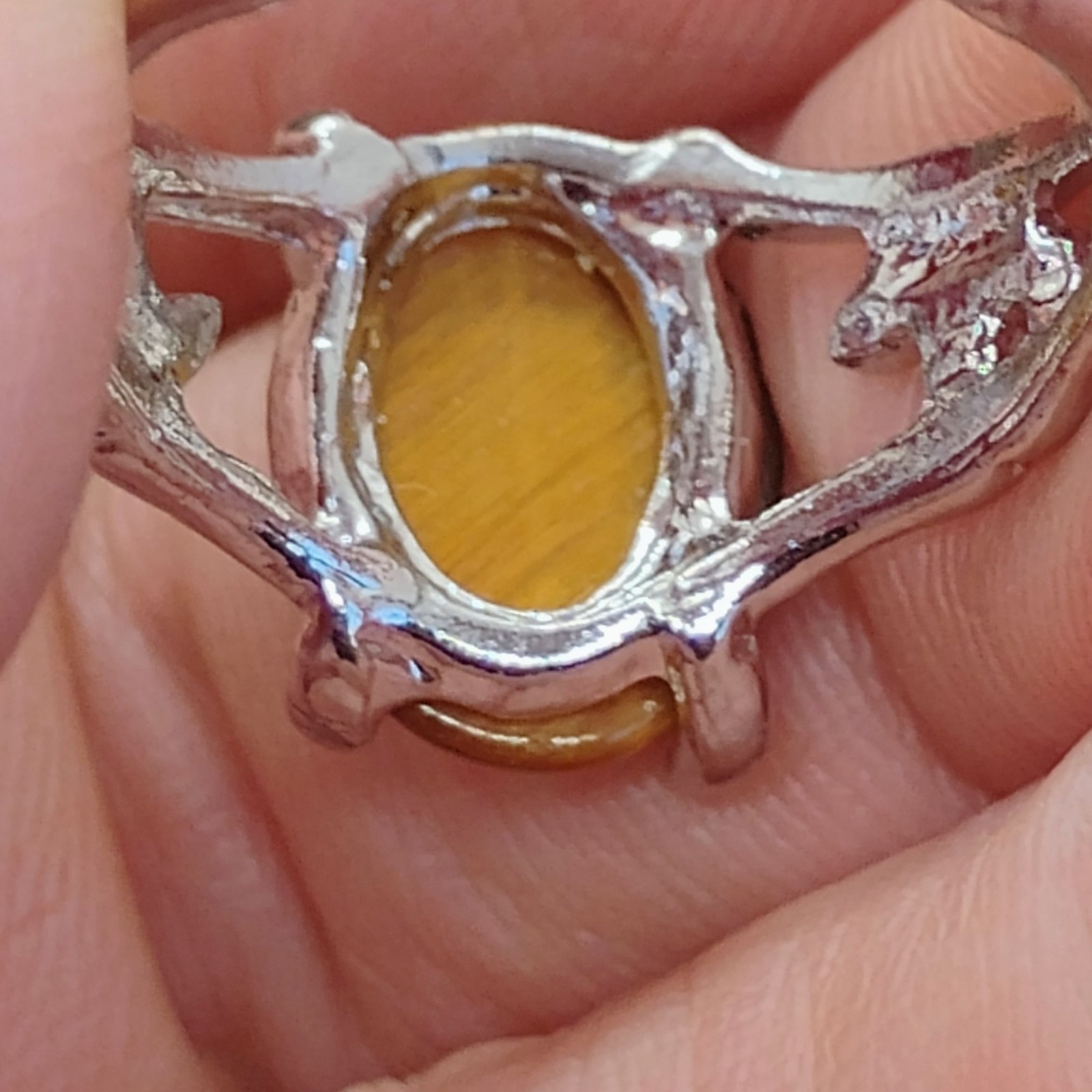 Oval Tiger Eye Ring Silver Leaf Setting Size 6.5 - image 8