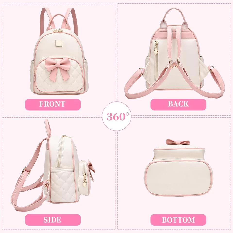 Mini Backpack for Girls Cute Bow Backpack Leather Small Backpack Purse for Women - Image 3 of 4