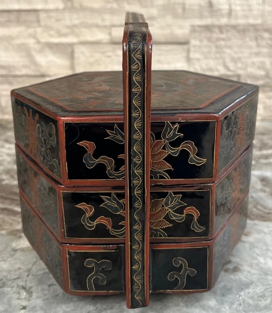 中国古美術品　清末民国時代　粉彩黒漆食匣　食盒 高さ約25cm 日本漆器在日本古董盒子| eBay