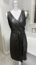 CHAPS Gunmetal Metallic Shimmery V-Neck Sleeveless Short Dress Size Medium