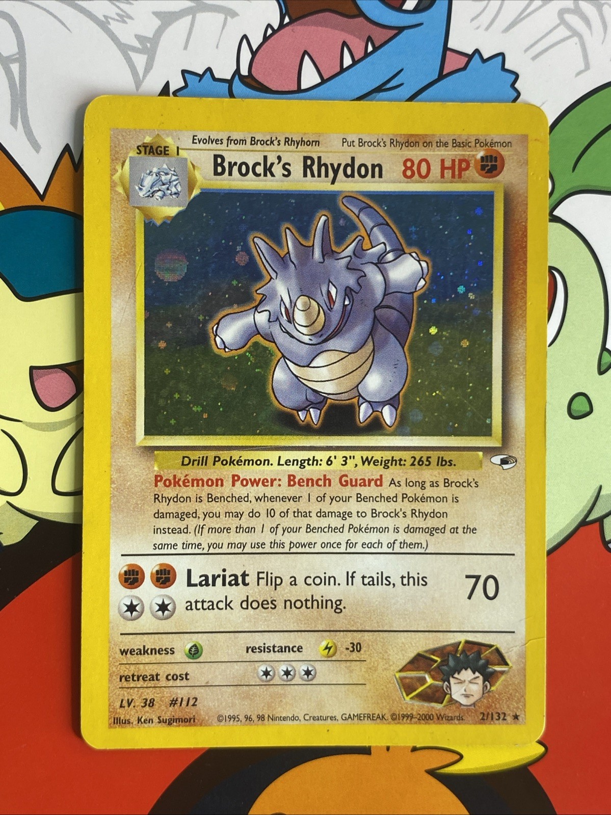 Pokémon TCG Brock's Rhydon Gym Heroes 2/132 Holo Unlimited Rare MP