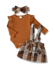 Newborn Infant Baby Girl Dress Clothes Winter Outfits 0-3 Months Coffee Plaid