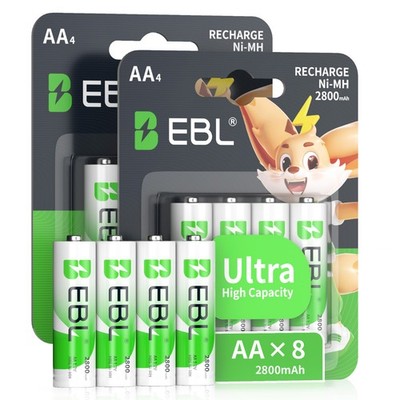 EBL 8Pack Rechargeable AA Batteries 1.2V 2800mAh Precharged Ni-MH AA Battery