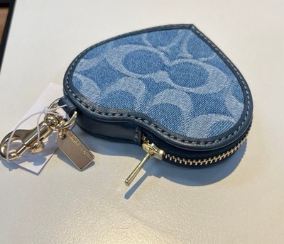 NWT coach Heart Bag Charm In Signature Denim CDF55 Gold/Indigo | eBay