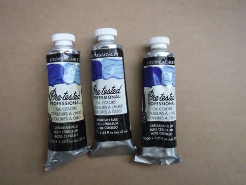 Grumbacher Pre-Tested oil paint Cerulean Blue 3 tubes 37ml USA