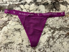 NWT Victoria's Secret Signature Logo Waistband Cotton V String Thong Panty Small