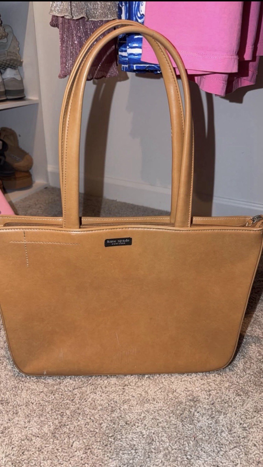 kate spade new york Zip Top Tote Bag, Brown, Double Handles, Inner Pockets