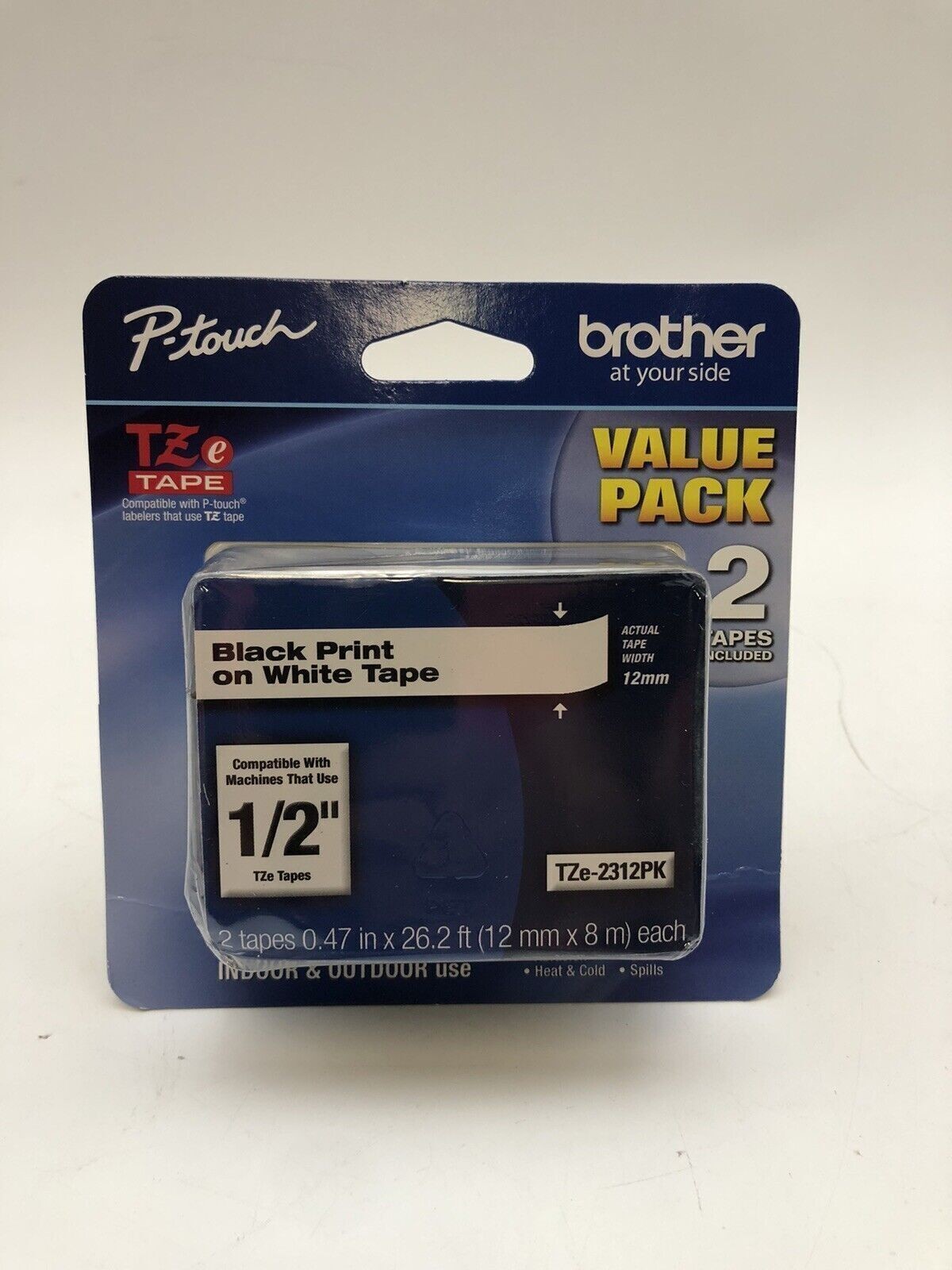 Brother 정품 P-Touch 2팩, TZe-231 테이프 TZE2312PK 검정색 인쇄 흰색 테이프 (미국) 2