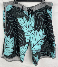 Men's Hurley Board Shorts-40-Hawaiian Print-Black/Teal/Gray/White-FREE SHIPPING