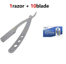 Men’s Professional Barber Straight Razor – Folding Stainless Steel + 10 Blades