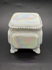 Vintage Westmoreland Glass Iridescent Milk Glass Beaded Footed Trinket Box