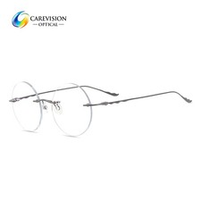 Men 48mm Round Rimless Ultra Light Titanium Reading Glasses Polycarbonate Reader