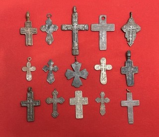 Orthodox crosses antique body crosses pendant 18 19 century. 15 pieces. 6