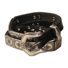 Vtg 1996 Brighton Leather Western Concho Belt Black Silver S 34701 Size 26-30
