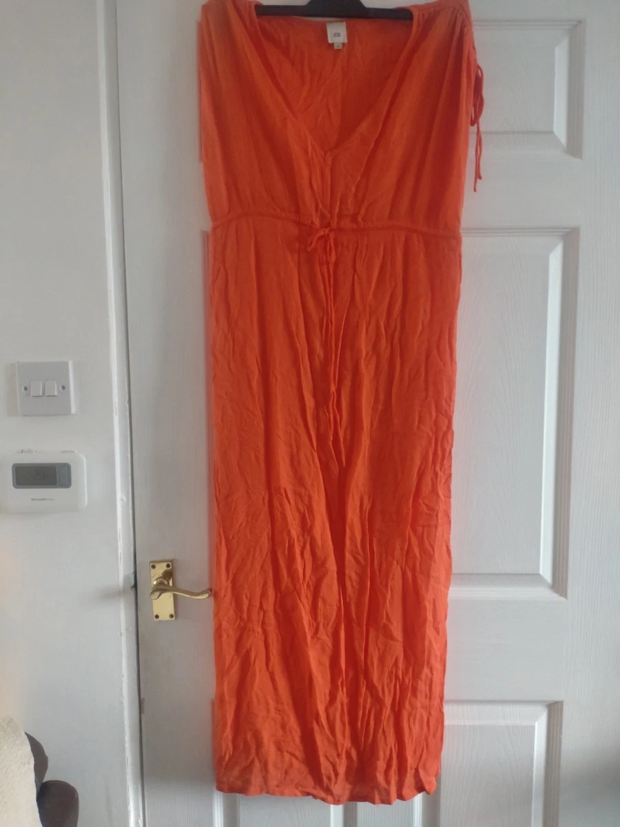 river island orange dress sale River Island shirred midi dress in orange