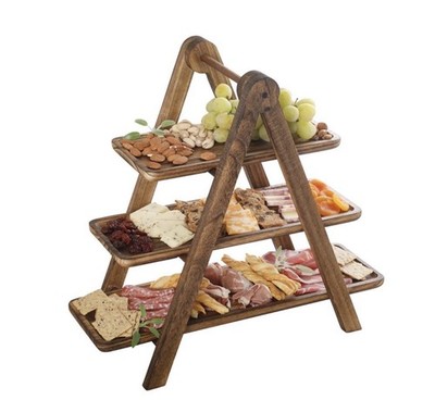 Natural Pine 3 Tier Serving Tray Collapsible Rustic 