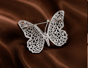 Authentic 5Ct Round Simulated Diamond Butterfly Brooch Pin 14K White Gold Plated For Women