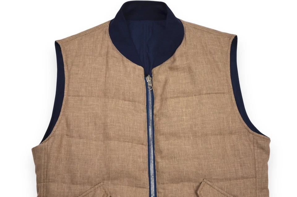 Men's Brunello Cucinelli Vest Luxury Gilet Reversible Tan Blue Italy Size M - Image 3 of 4