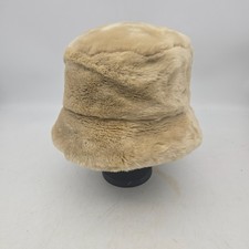 Vintage Isotoner Bucket Hat Cap Beige Faux Fur Fuzzy Fleece One Size Unisex New