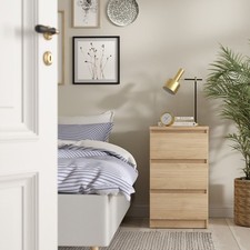 Naia Bedside Table 3 Drawers Jackson Hickory Oak 40.4x70.1x50cm New