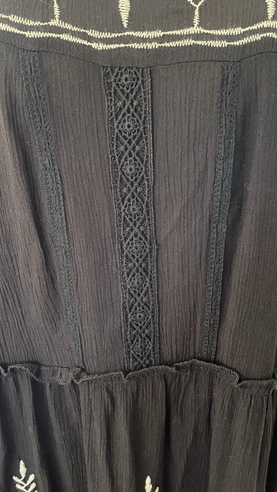 Maxi Vestido Knox Rose Boho Bordado Negro Campesino Para Mujer XXL Festival de Rayón Foto 3 de 4