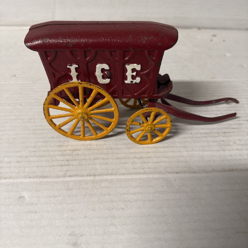 Vintage Reproduction Cast Iron Ice Delivery Horse Drawn Wagon Unknown Maker