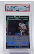 2021 Contenders Justin Fields Rookie Of The Year Platinum Auto #1/1 Psa 9 Jets