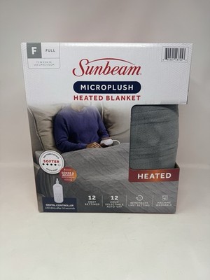 Sunbeam Fleece Heated Electric Blanket Full Size, 84'' x 72'', 12 Heat Gray New