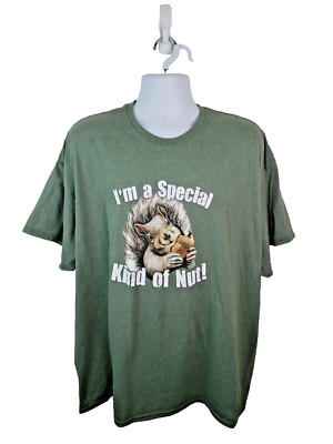 Gildan Squirrel Funny Tshirt Im a Special Kind of Nut Green Size 2XL Free Ship!