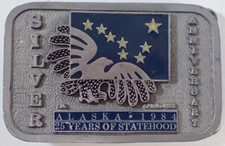ALASKA 1984 25 Years of Statehood Silver Anniversary Pewter BELT BUCKLE