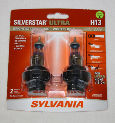 Sylvania H13 Silverstar ULTRA NIGHT VISION Halogen Headlight Bulbs Pack of 2 NEW