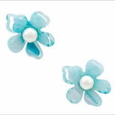 Lele Sadoughi Pearl Azalea Button Earrings in Sky Blue. Retail 125