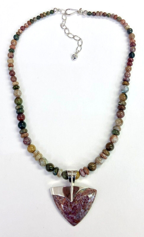 HSN Jay King Sterling Silver Landscape Jasper Pendant 18" Bead Necklace